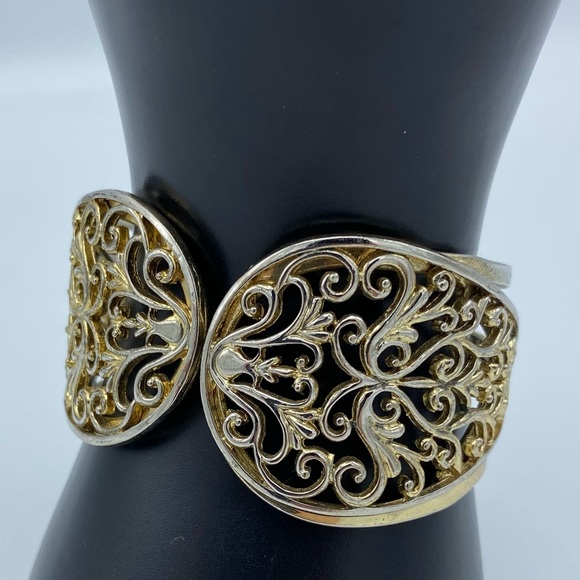 FREE w/Purchase Ornate Gold Tone Oval Shaped Clamper Bracelet - Picture 11 of 15